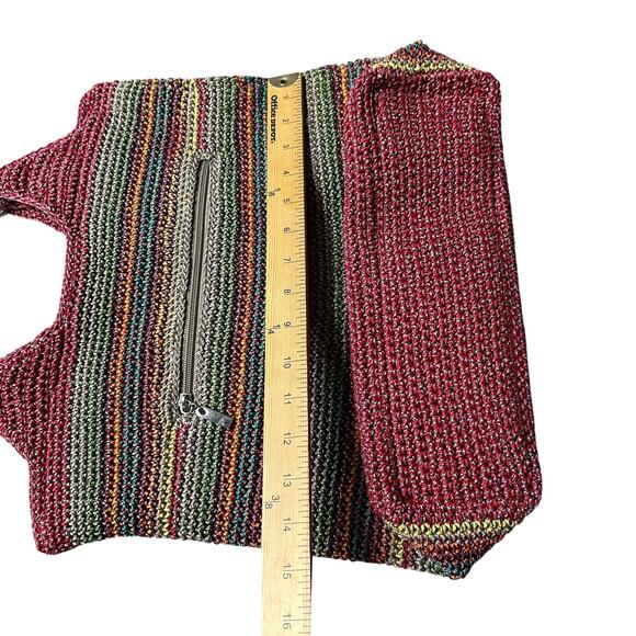 The Sak Red Green Blue Rainbow Stripe Handbag Purse Tote Beach Bag - Picture 12 of 13